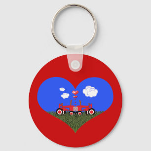 Kissing Tractors under Hearts Key Ring