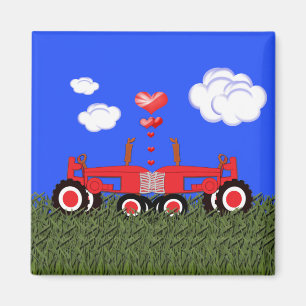 Kissing Tractors under Hearts Magnet