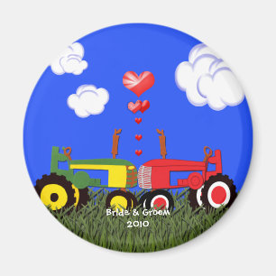 Kissing Tractors under Hearts Magnet