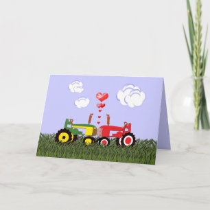 Kissing Tractors under Hearts Thank You Card