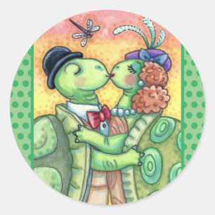 KISSING TURTLE SWEETHEARTS, CUTE TARPON VALENTINE CLASSIC ROUND STICKER