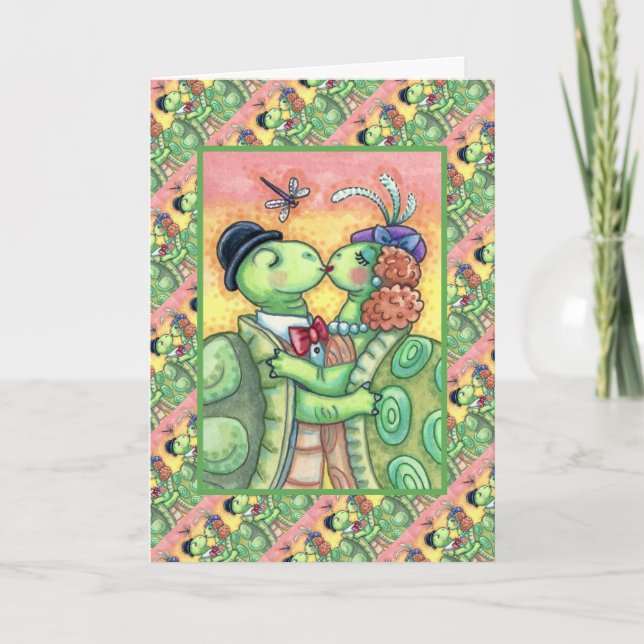 KISSING TURTLE SWEETHEARTS, CUTE TARPON VALENTINE HOLIDAY CARD (Front)