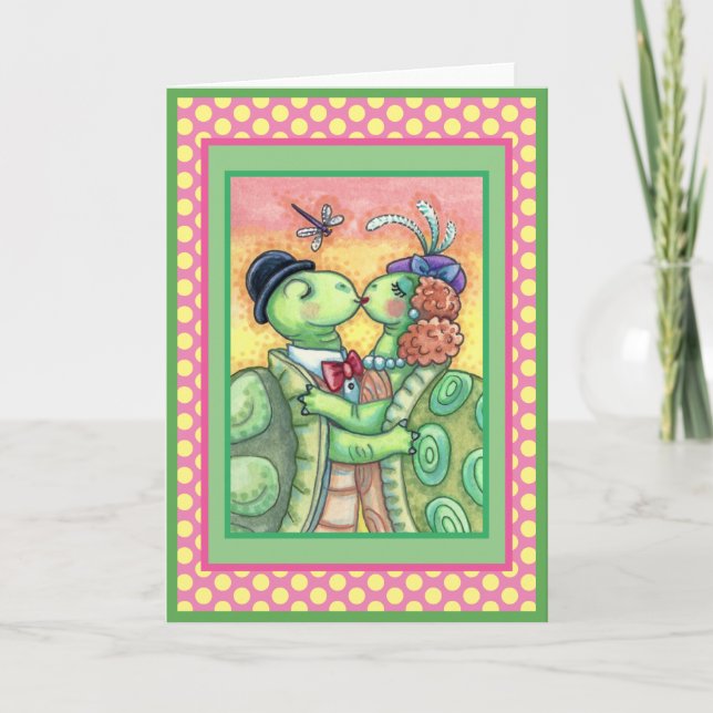 KISSING TURTLE SWEETHEARTS, CUTE TARPON VALENTINE HOLIDAY CARD (Front)