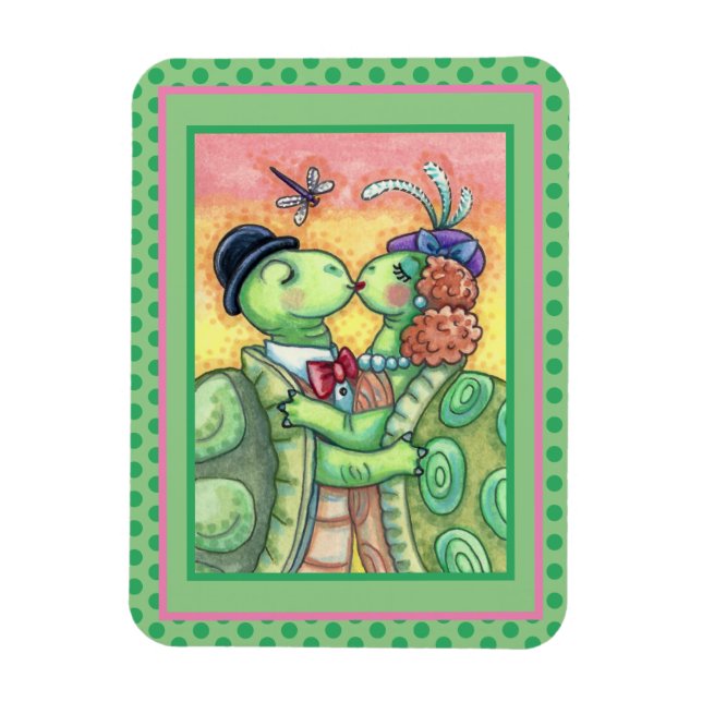 KISSING TURTLE SWEETHEARTS, CUTE TARPON VALENTINE MAGNET (Vertical)