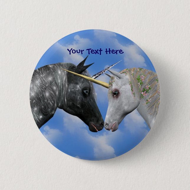 Kissing Unicorns Fantasy Button (Front)