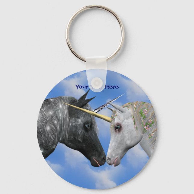 Kissing Unicorns Fantasy Keychain (Front)