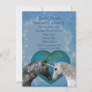 Kissing Unicorns Heart Cute Bridal Shower  Invitation