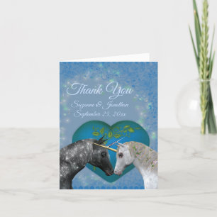 Kissing Unicorns Heart Wedding  Thank You Card