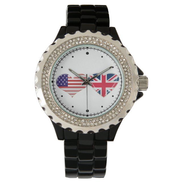 Kissing USA and UK Hearts Flag Watch (Front)