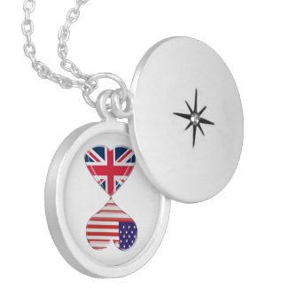 Kissing USA and UK Hearts Flags Art Locket Necklace