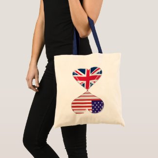 Kissing USA and UK Hearts Flags Art Tote Bag