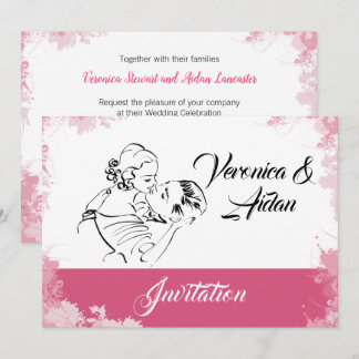 Kissing Vintage Couple Wedding Invitation