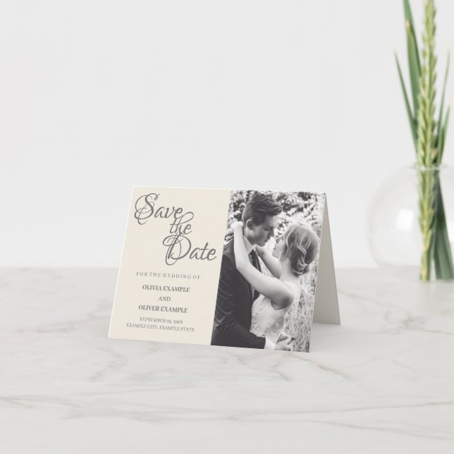 Kissing wedding couple in monochrome holiday card (Front)