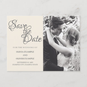 Kissing wedding couple in monochrome invitation postcard