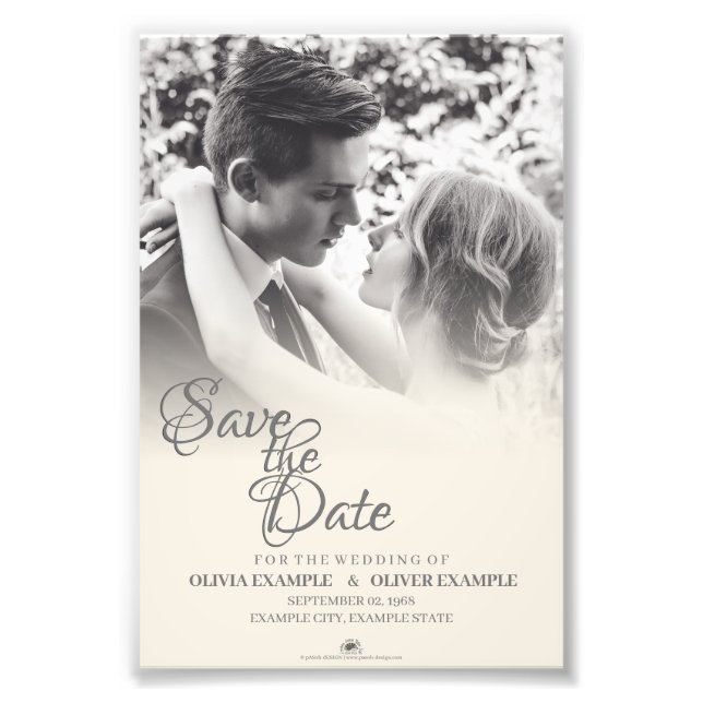 Kissing wedding couple in monochrome photo print (Front)