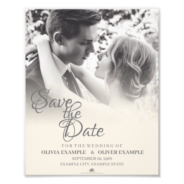 Kissing wedding couple in monochrome photo print (Front)