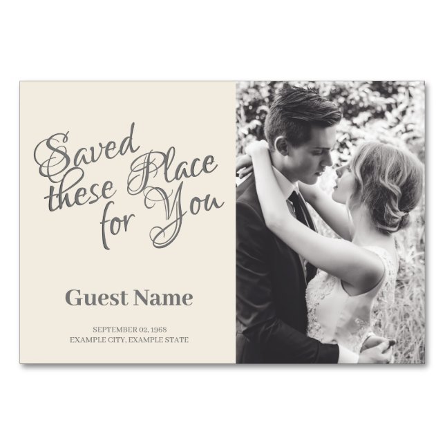 Kissing Wedding Couple in Monochrome Table Number (Front)