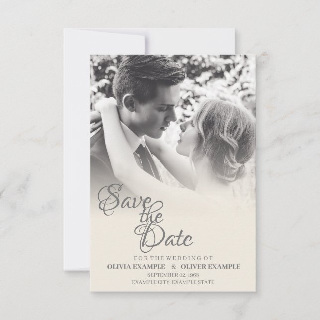 Kissing wedding couple in monochrome thank you card (Front)