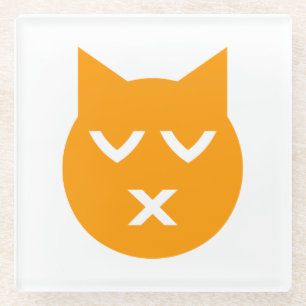 Kissing with Closed Eyes Emoji Cat Glass Coaster
