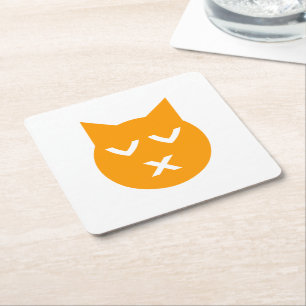 Kissing with Closed Eyes Emoji Cat Square Paper Coaster