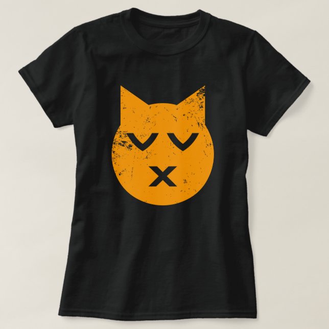 Kissing with Closed Eyes Grunge Cat Emoji T-Shirt (Design Front)