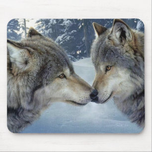 Kissing Wolves Mouse Mat