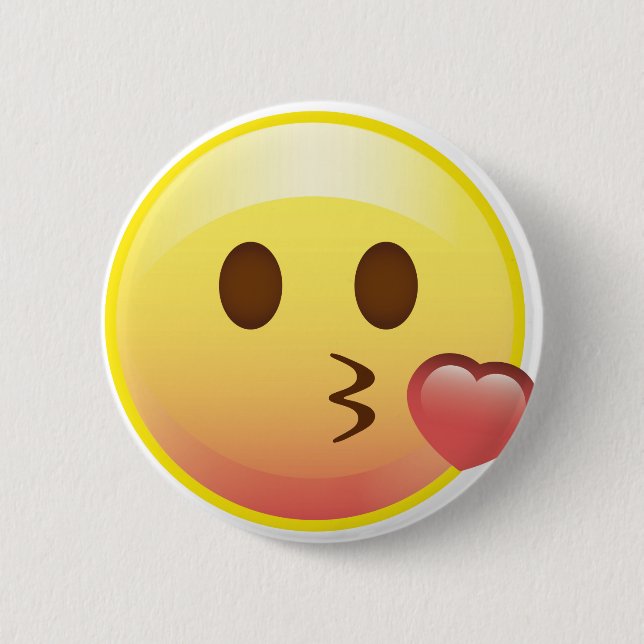 Kissy Heart Happy Kiss Emoji Face Button (Front)