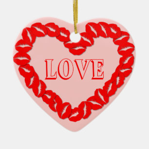 Kissy Lips Heart Ceramic Tree Decoration