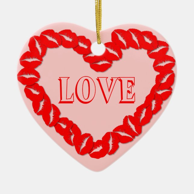 Kissy Lips Heart Ceramic Tree Decoration (Front)