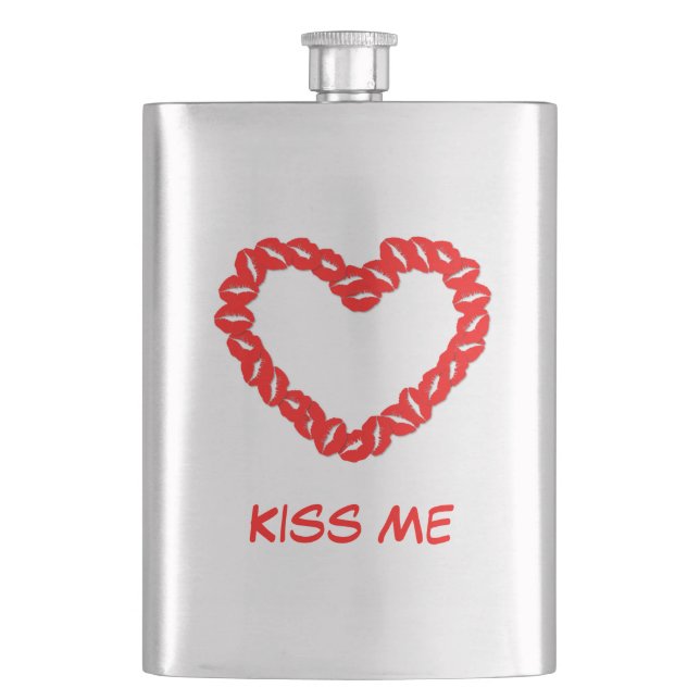 Kissy Lips Heart Hip Flask (Front)