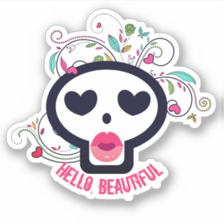 Kissy lips skull skeleton personalised sticker