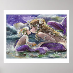 Kissy Mermaids in Purple, Mother and Child Poster