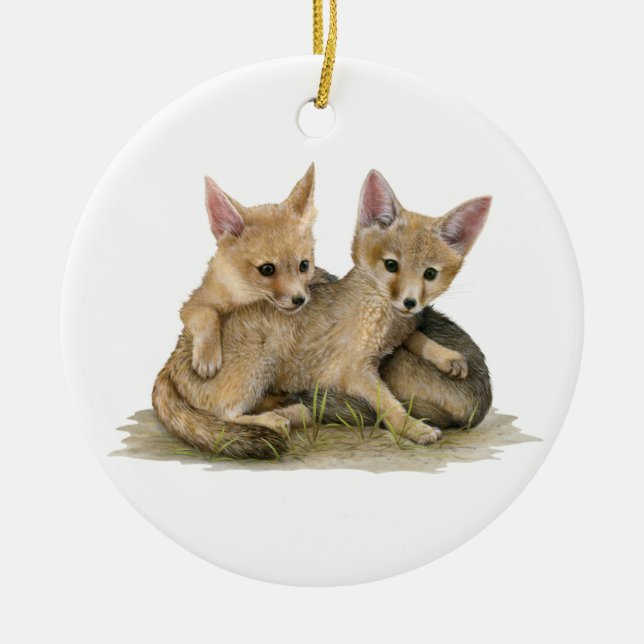 Kit Foxes Ceramic Ornament (Front)