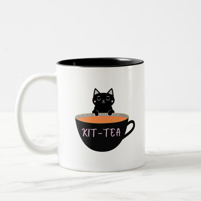 KIT-TEA BLACK CAT Two-Tone COFFEE MUG (Left)