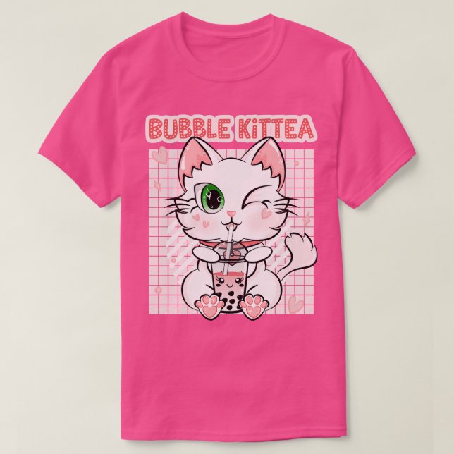 Kit Tea Kawaii Kittea Bubble Tea Strawberry Cat T-Shirt (Design Front)