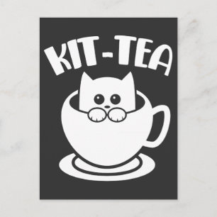 Kit-Tea Pet Funny Cat Tea Animal Pun Postcard