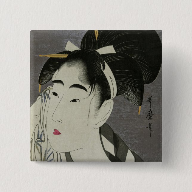 Kitagawa Utamaro’s Ase O Fuku Onna button (Front)