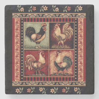 kitch barn rooster marble stone coaster