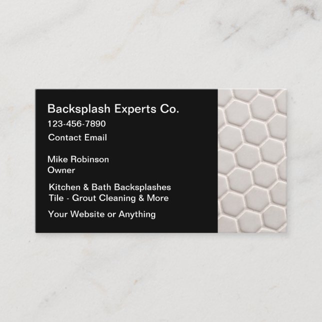 Kitchen And Bath Backsplash Construction Business Card (Front)
