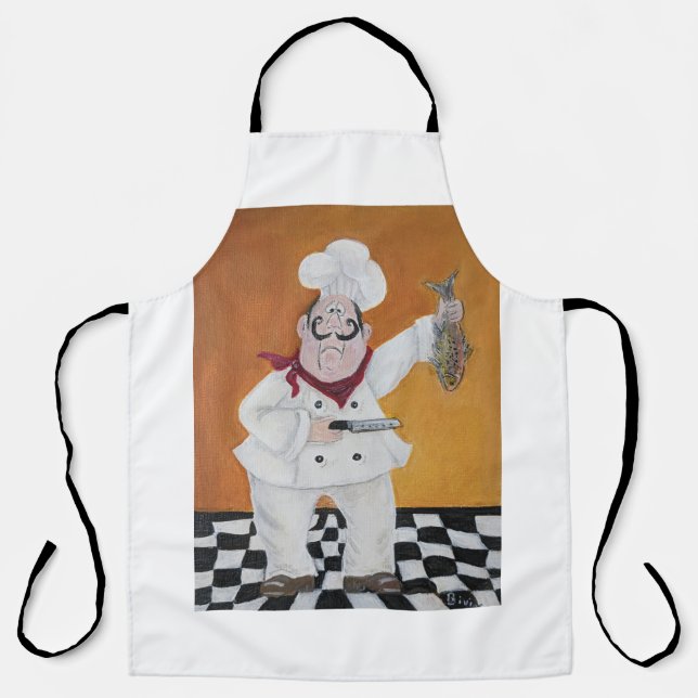 kitchen apron fat little chef for man or woman (Front)