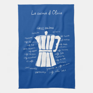 Kitchen art Italian Espresso coffee moka pot blue Tea Towel