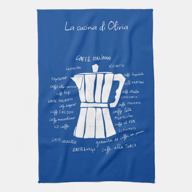 Kitchen art Italian Espresso coffee moka pot blue Tea Towel (Vertical)