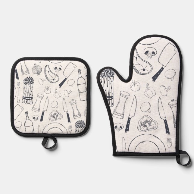 Kitchen Art Oven Mitt and Pot Holders Set (Front)