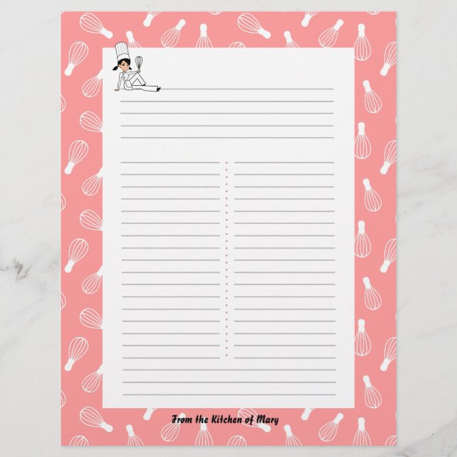 Kitchen Art Recipe Sheets with Your Name (Front)