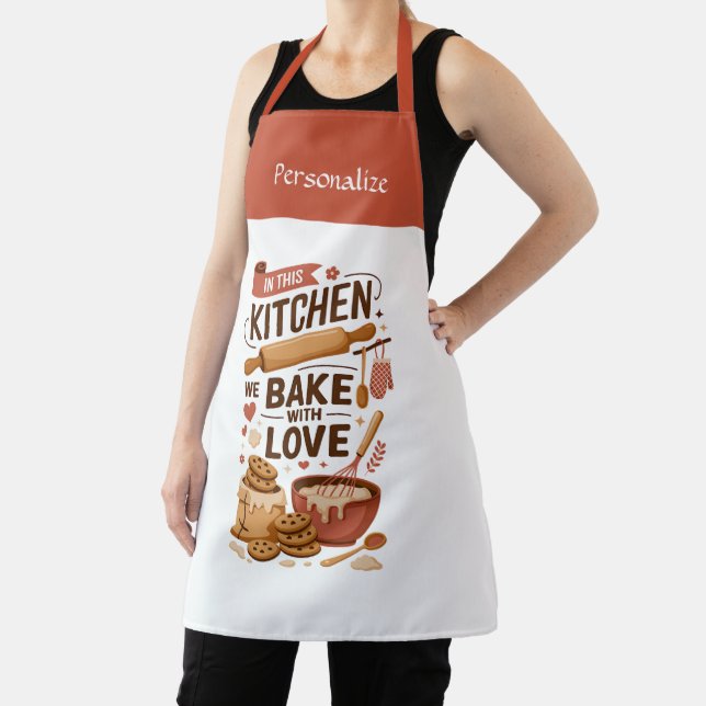 Kitchen Bake With Love Quote Personalized Gift Apron (Insitu)