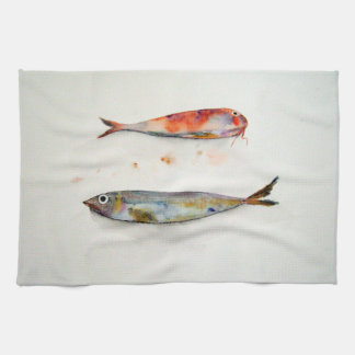 Kitchen bath with fish in watercolor tea towel