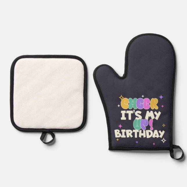 KITCHEN BIRTHDAY CHEER UP OVEN MITT AND POT HOLDER OVEN MITT & POT HOLDER SET (Front)