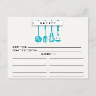 Kitchen Blue Utensils Bridal Shower Recipe Cards