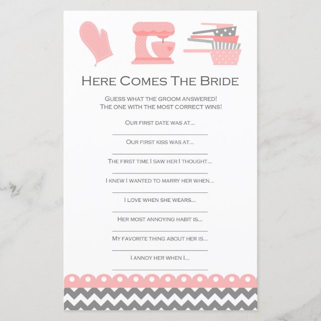 Kitchen Bridal Shower Game PRINTED (Front)