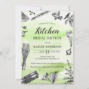 Kitchen Bridal Shower herbs spices green splashes Invitation